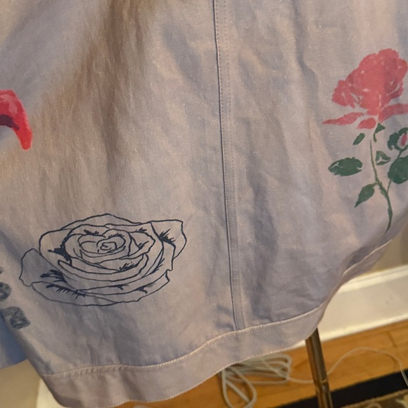 Free People S Charm Me Chore Jacket Tan Denim Embroidered Doodles Birds - Picture 10 of 12